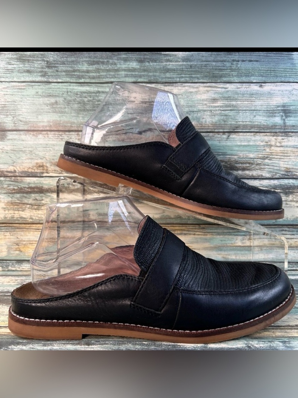 Taos Royal Mules Womens Size 7.5 Black Leather Slip On Clogs Moc Toe Shoes